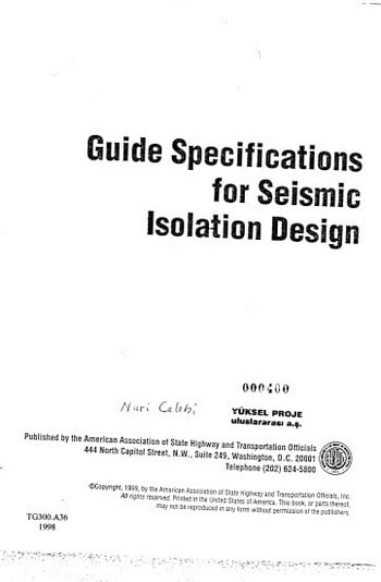 AASHTO, Guide Specifications for Seismic Isolation Design, 1998