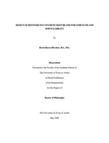 Birrcher D. B., Design of reinforced concrete deep beams for strength and serviceability, 2009