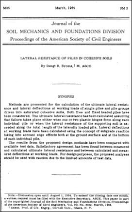 Broms B. B., Lateral Resistance of Piles in Cohesive Soils, 1964